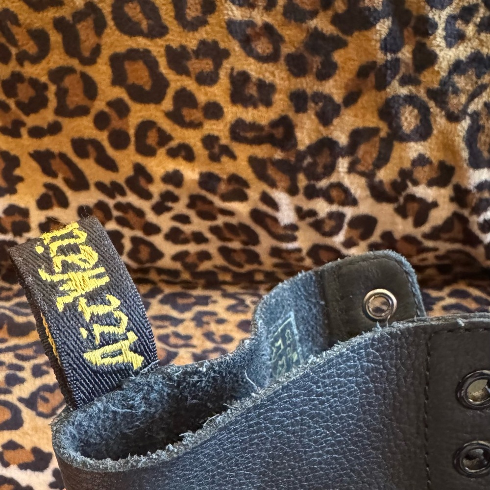Dr. Martens Black Leather Combat Boots with Yellow Stitching - Picture 3 of 6